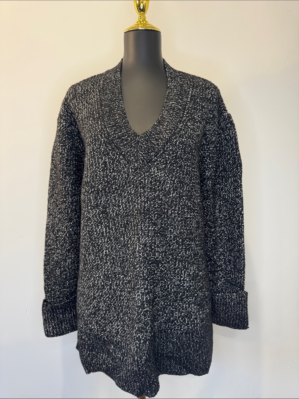 Athleta Black & White Marled V-Neck Sweater